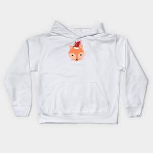 Cute fox with christmas red santa hat and light bulbs Kids Hoodie